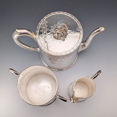 英國古董維多利亞鍍銀鼓茶壺 3 件套 WILLIAM HOWE